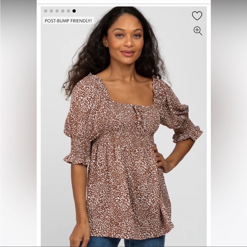 Pink blush puff sleeve animal print maternity top